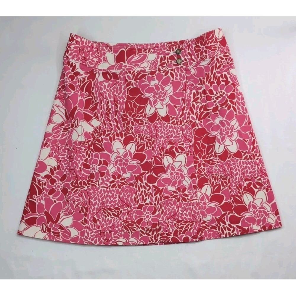 Y2K Lilly Pulitzer Women's 2 Pink‎ Red White Floral Animal Corduroy Wrap Skirt